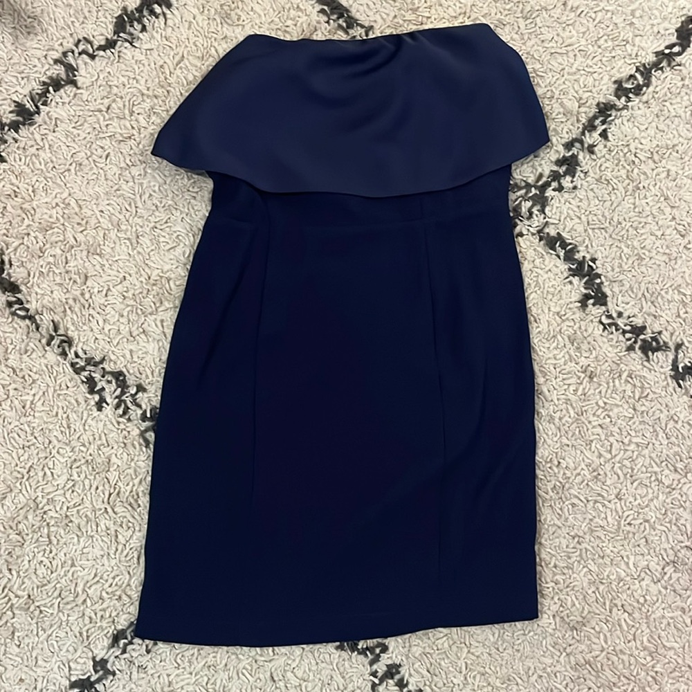 Navy strapless cocktail dress